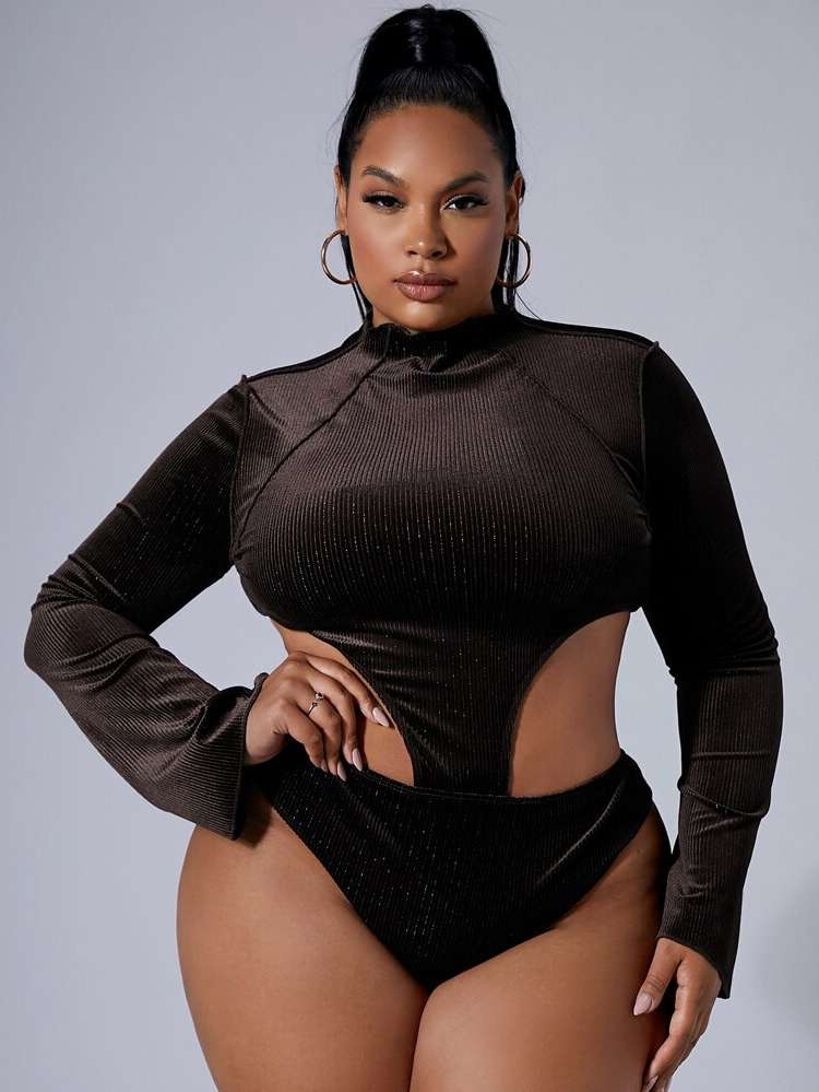  Plain Long Sleeve Plus Size Bodysuits 213