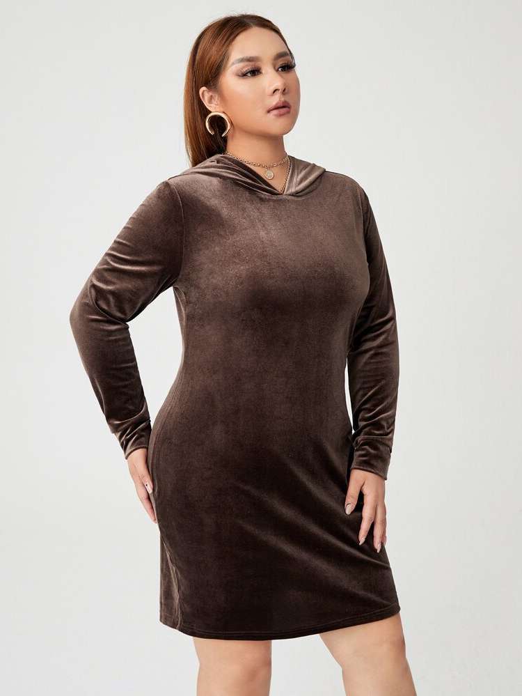 Chocolate Brown Short Letter Slim Fit Plus Size Dresses 312