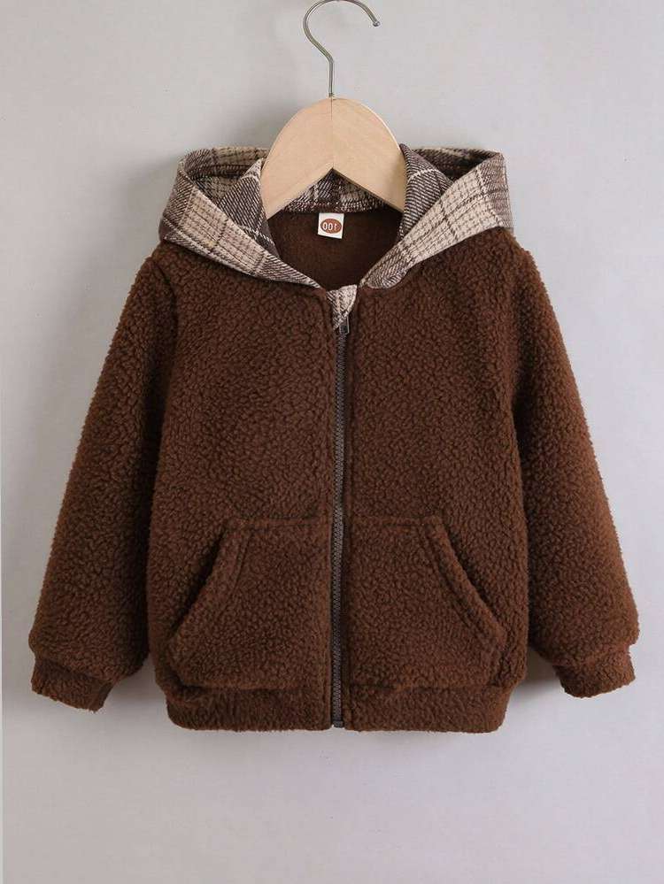 Long Sleeve Hooded Casual Chocolate Brown Kids Clothing 9944