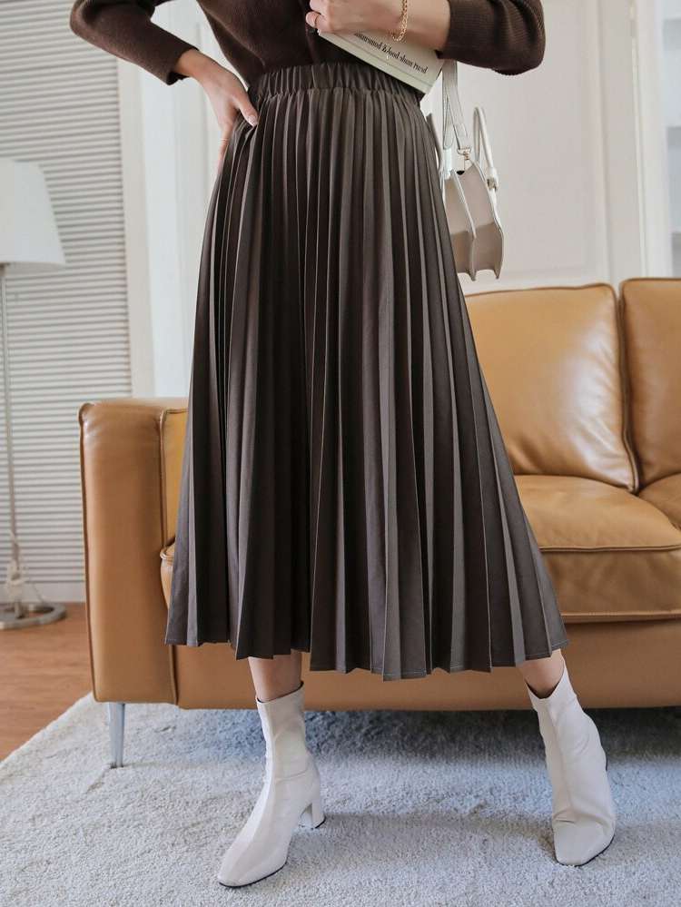 Chocolate Brown Elegant Long Women Skirts 9392