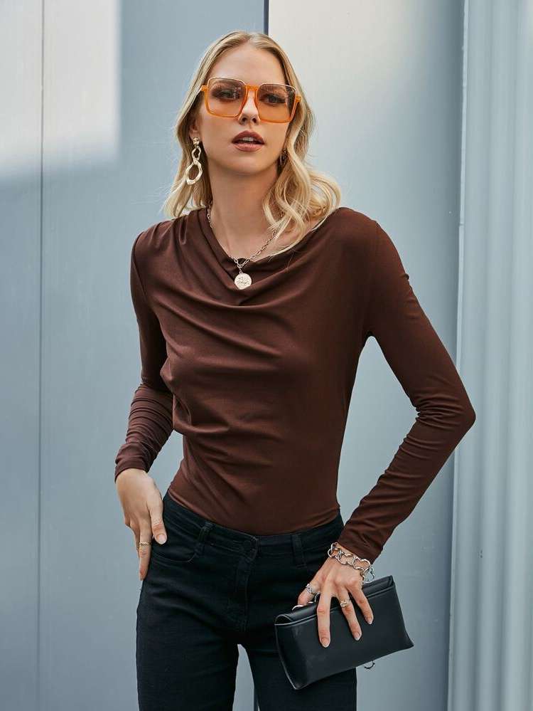 Long Sleeve Casual Regular Plain Women T-Shirts 1989