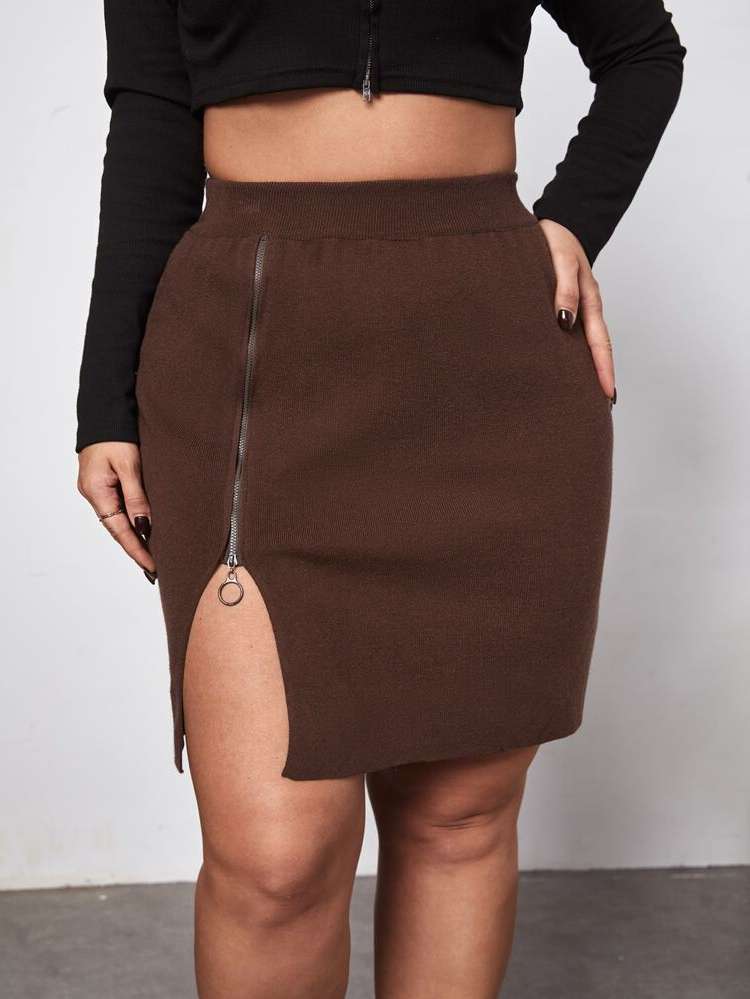 Casual Split Plus Size Sweater Skirts 7975