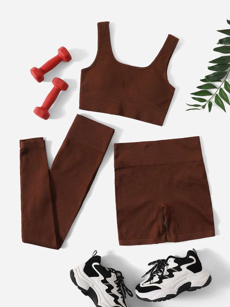  Sleeveless Scoop Neck Women Sports Sets 3657