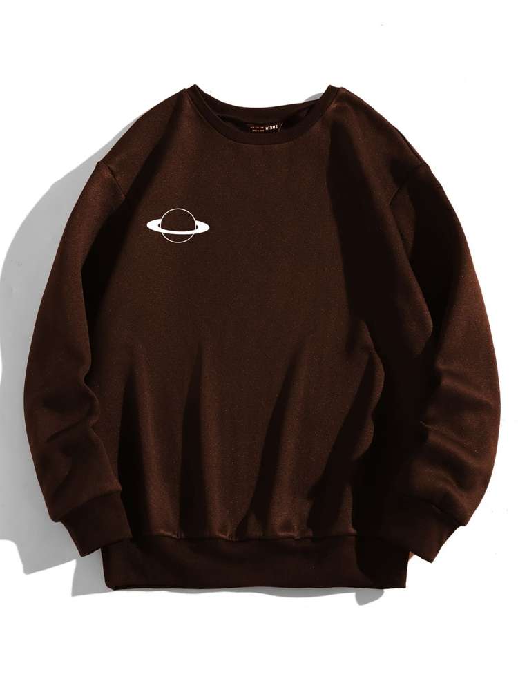 Chocolate Brown Long Sleeve Round Neck Women Sweatshirts 812