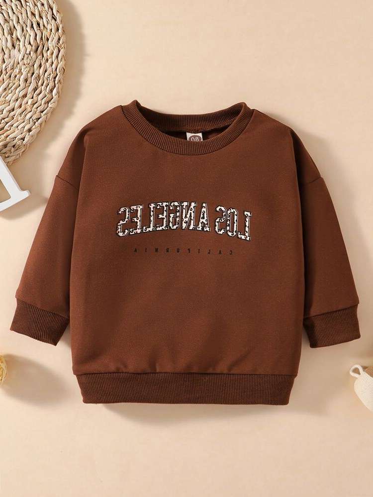 Letter Round Neck Casual Long Sleeve Baby Sweatshirts 3951