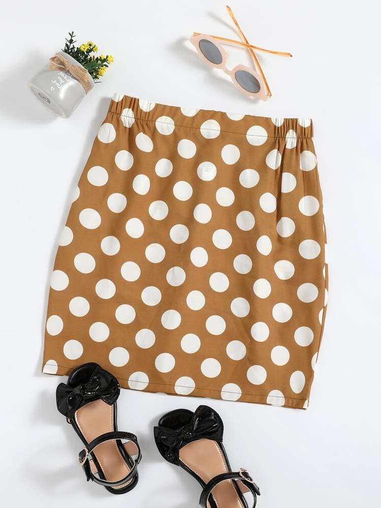  Coffee Brown Short Polka Dot Girls Skirts 9777