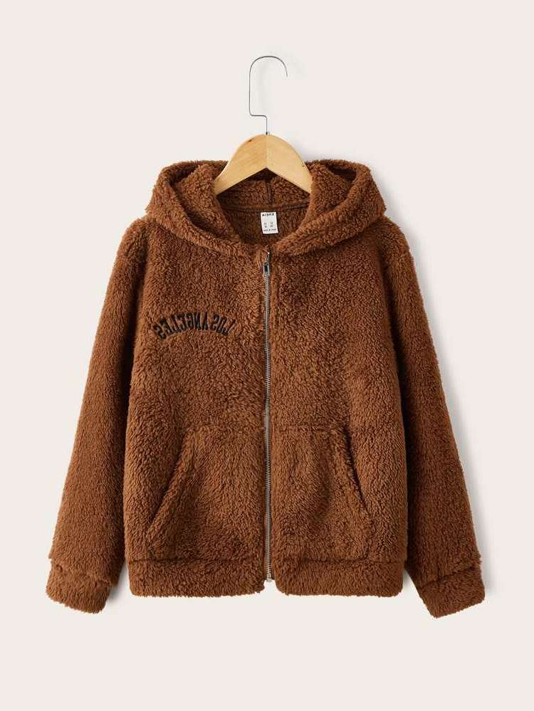 Hooded Letter Coffee Brown Kids Clothing 631