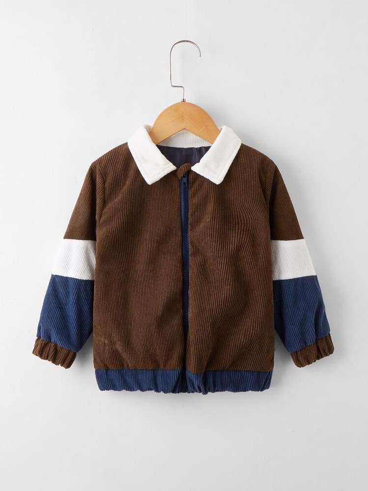 Colorblock Coffee Brown Casual Kids Clothing 7533