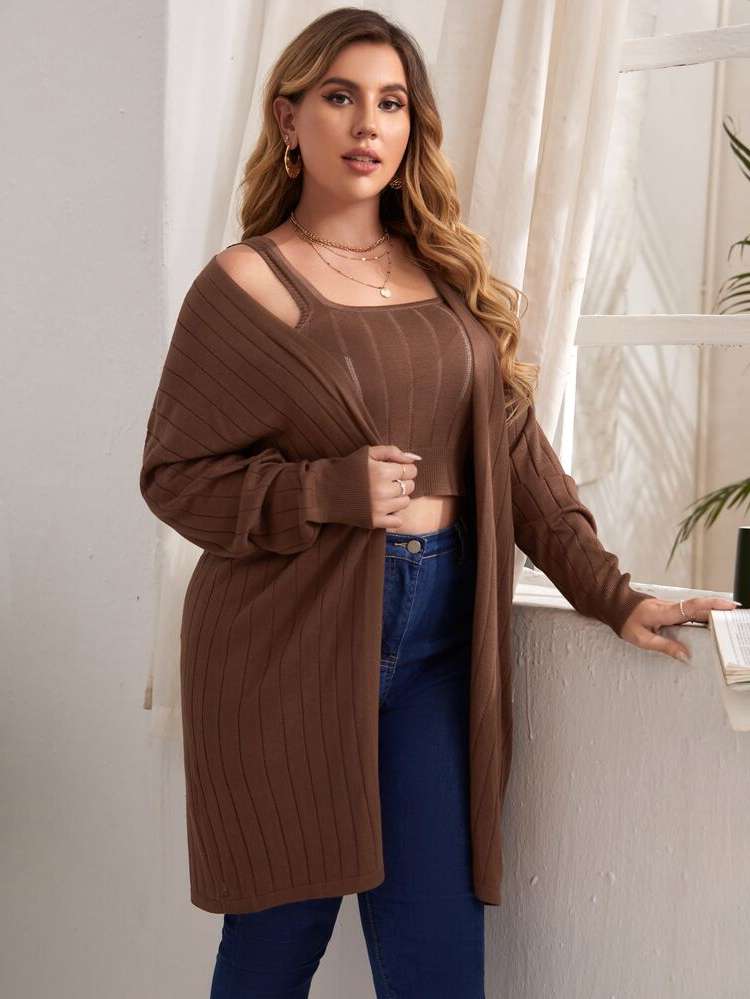  Long Sleeve Coffee Brown Plus Size Sweater Co-ords 29