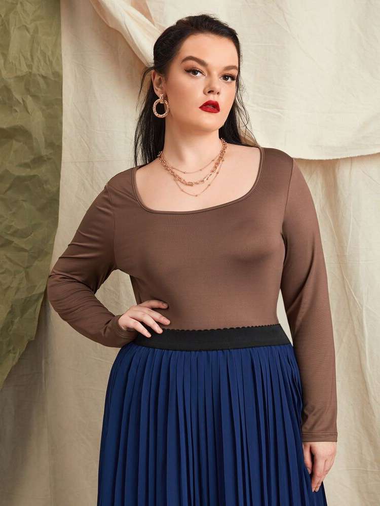 Coffee Brown Slim Fit Regular Plus Size T-shirts 8298