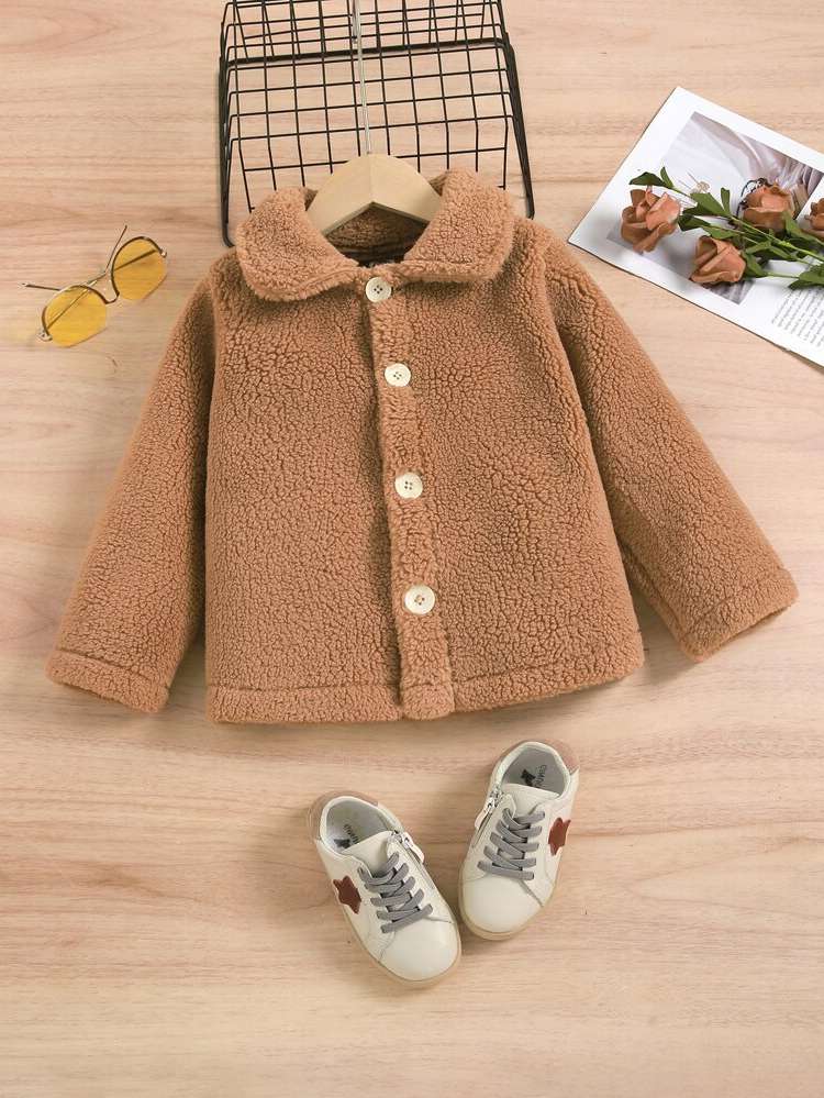  Casual Coffee Brown Regular Fit Toddler Girl Coats 7598