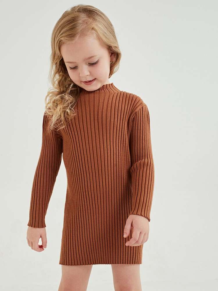  Coffee Brown Regular Fit Toddler Girl Sweater Dresses 5603