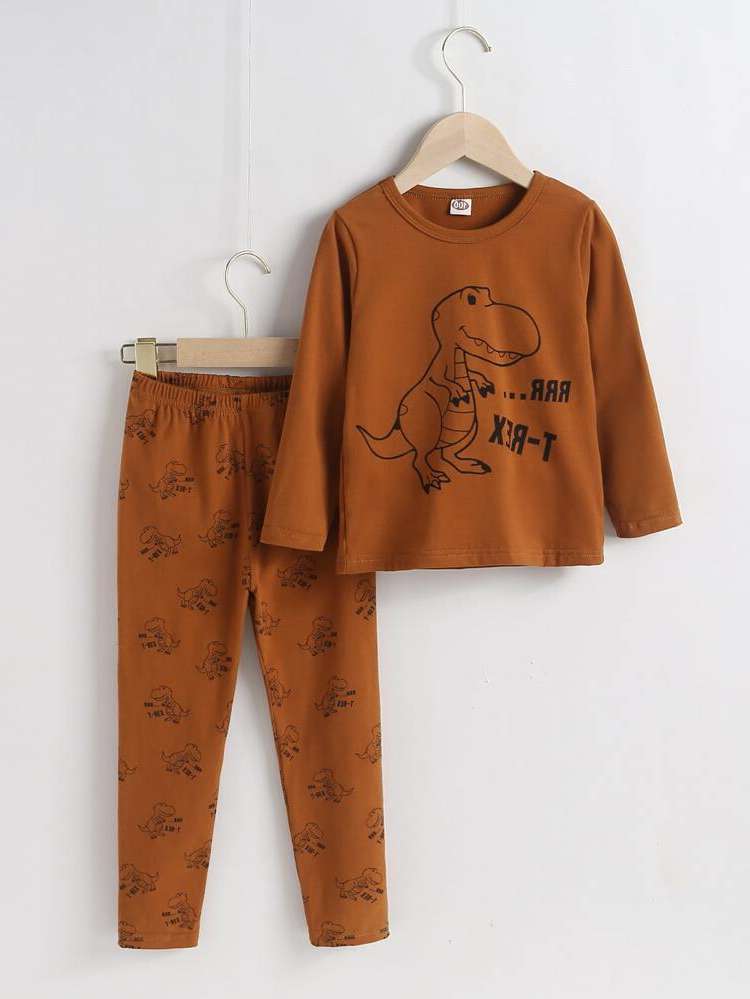  Coffee Brown Round Neck Boys Loungewear 331