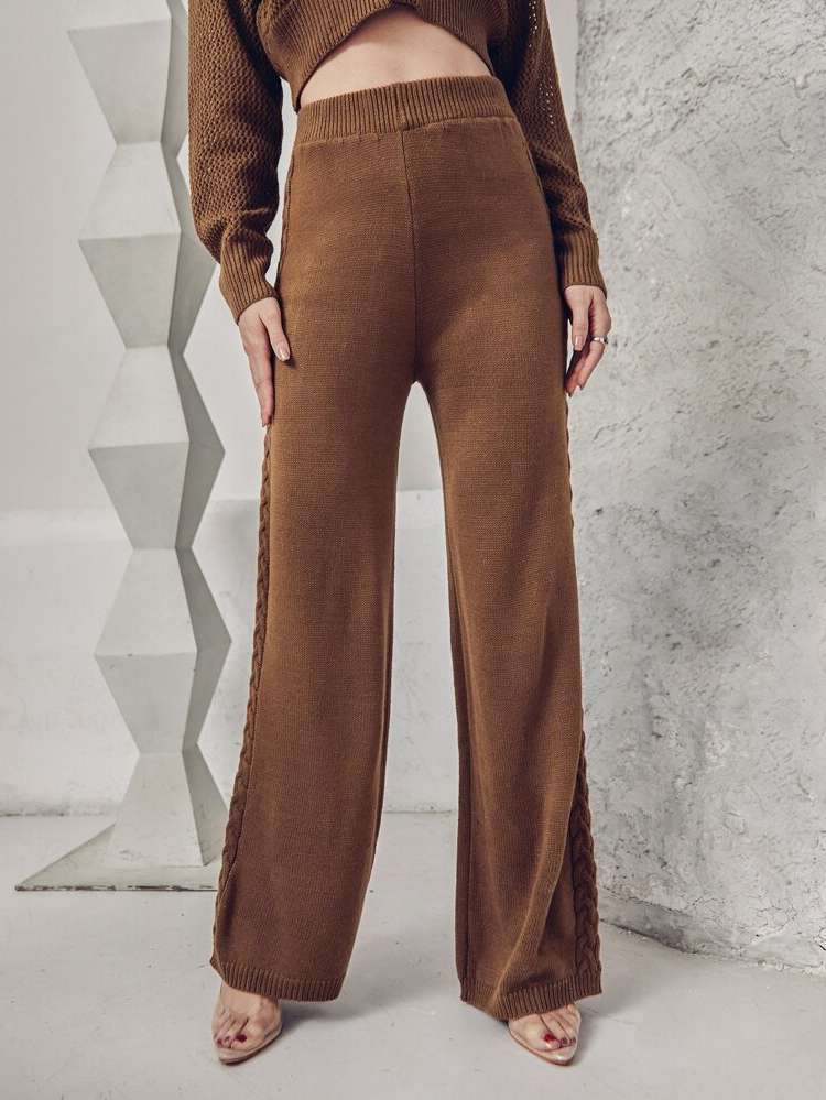 Coffee Brown Casual Women Sweater Pants 7487