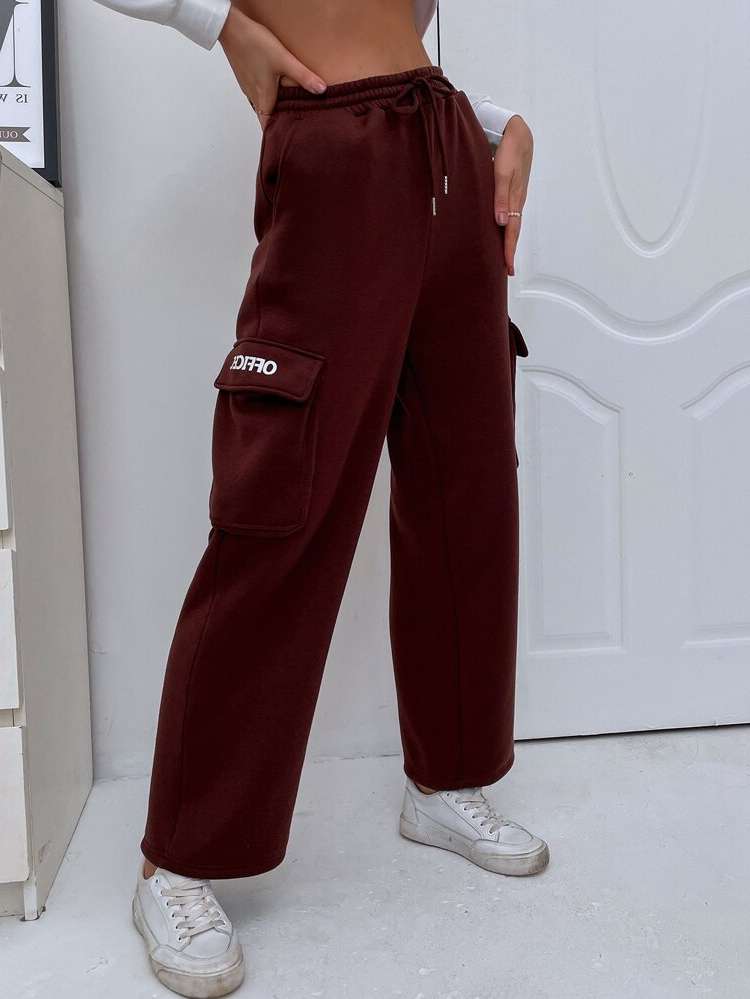 Pocket Regular Fit Coffee Brown Women Sweatpants 5960