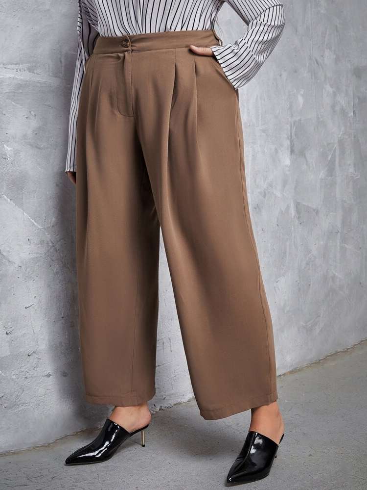  Loose Coffee Brown Plus Size Suit Pants 2605