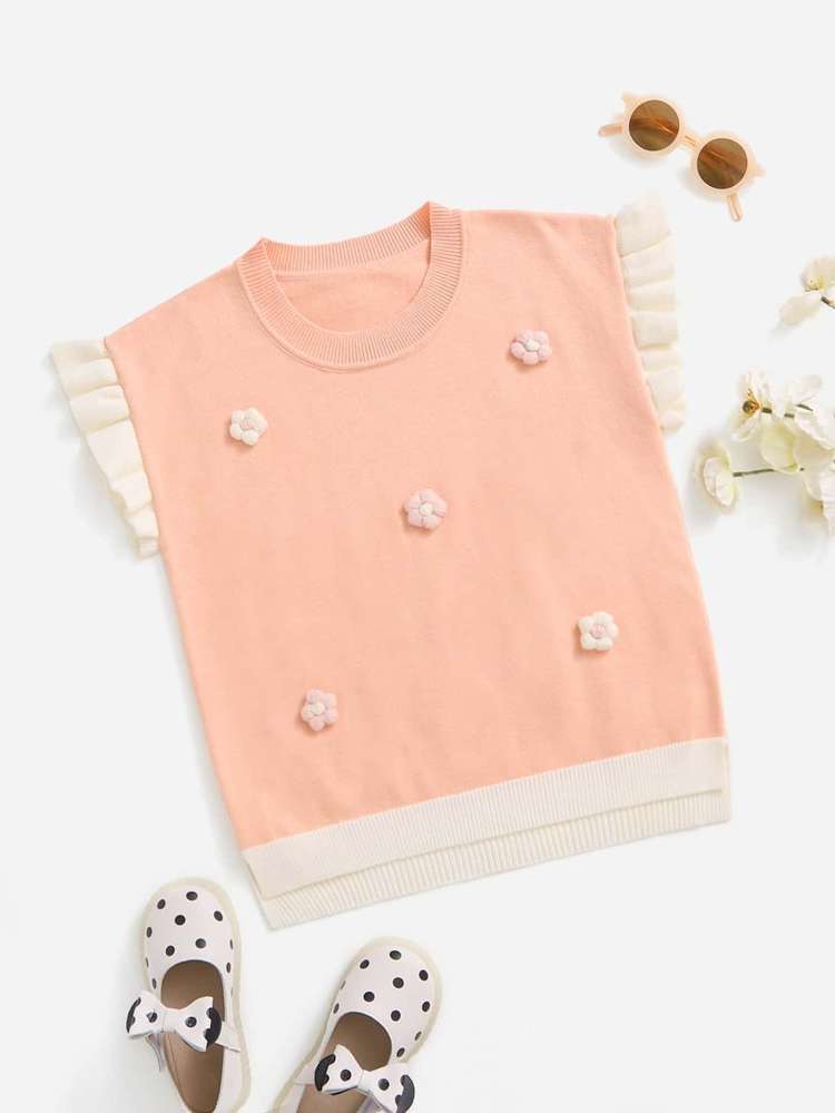 Regular Coral Pink Sleeveless Casual Girls Sweaters 4799