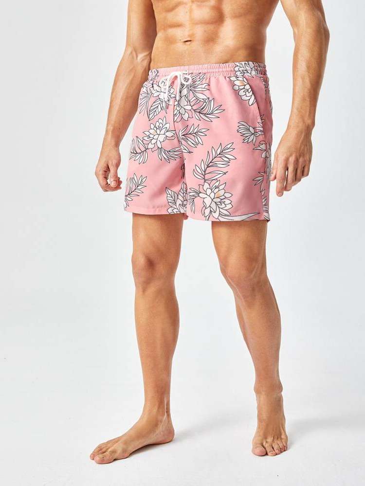 Coral Pink Drawstring Men Beach Shorts 6981