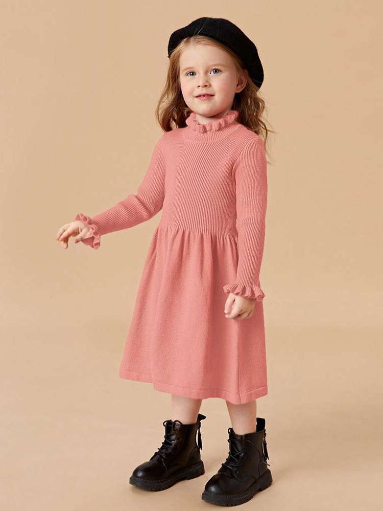  Long Sleeve Cute Stand Collar Toddler Girl Sweater Dresses 9890