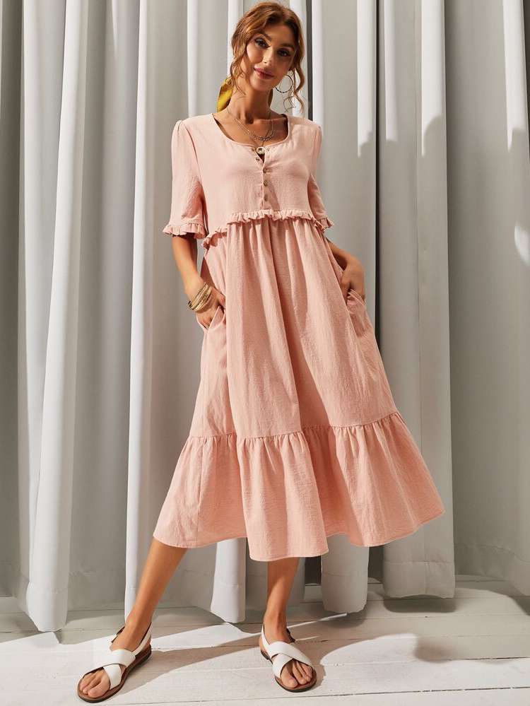  Half Sleeve Boho Frill Women Dresses 806