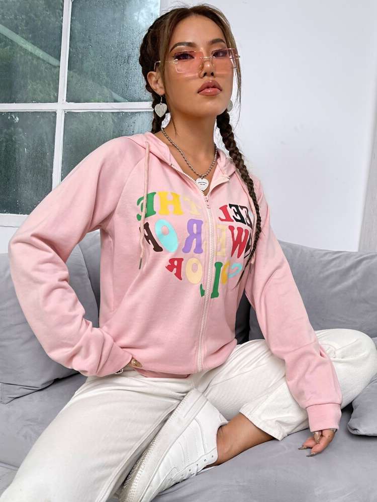  Coral Pink Letter Women Sweatshirts 766