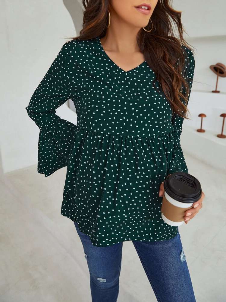 Dark Green Long Casual Long Sleeve Maternity 2403