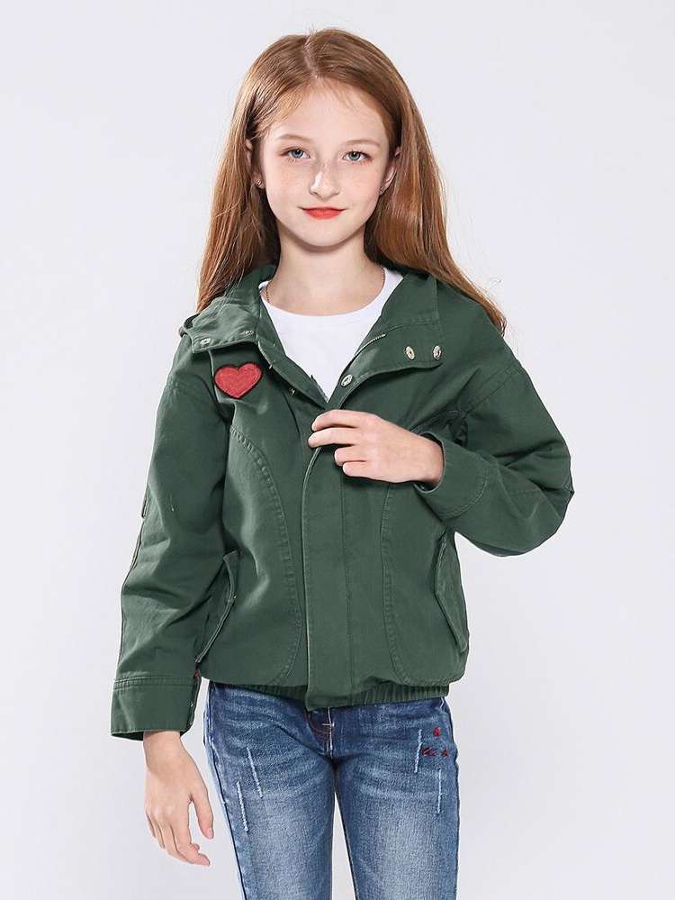 Hooded Embroidery Dark Green Kids Clothing 6901