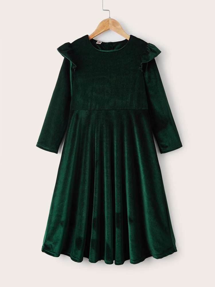  Dark Green Glamorous Regular Fit Girls Dresses 838