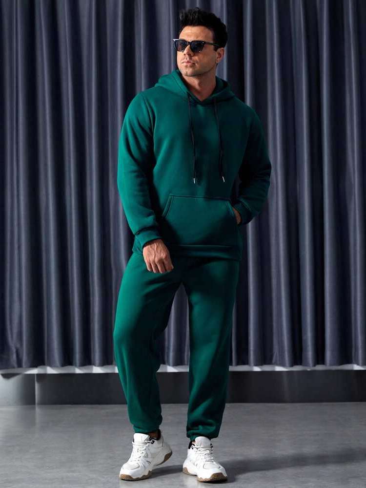 Hooded Casual Dark Green Men Clothing 4994