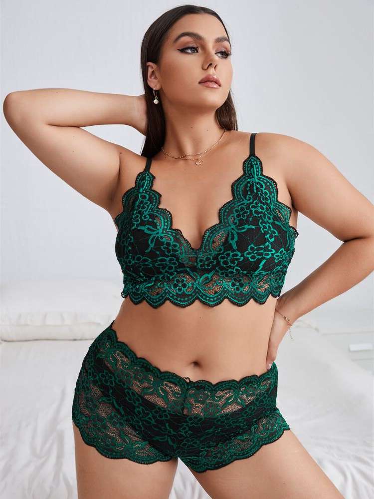  Fantasy Floral Plus Size Bra  Panty Sets 5439