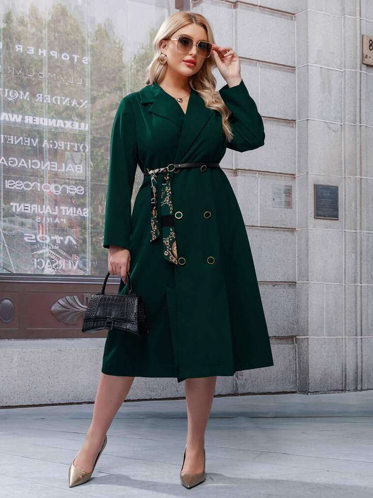 Regular Fit Lapel Long Sleeve Plus Size Outerwears 2409