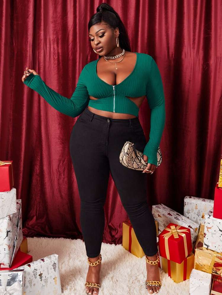 Sexy Long Sleeve Button Crop Plus Size Women Tops 3484