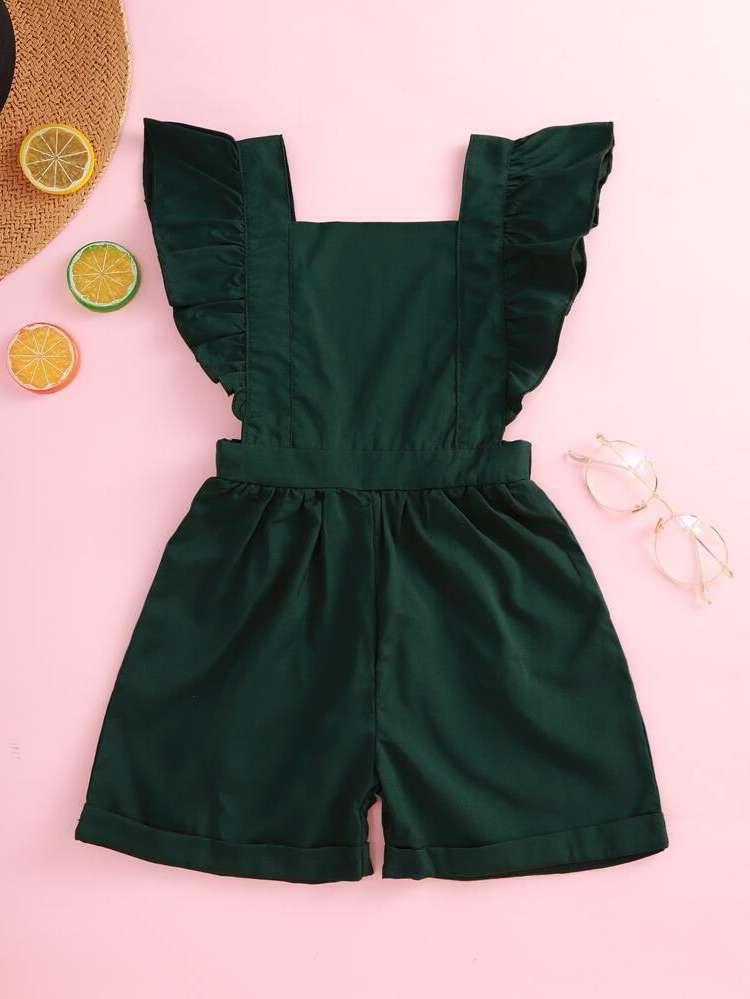 Short Sleeveless Dark Green Toddler Girls Clothing 4040