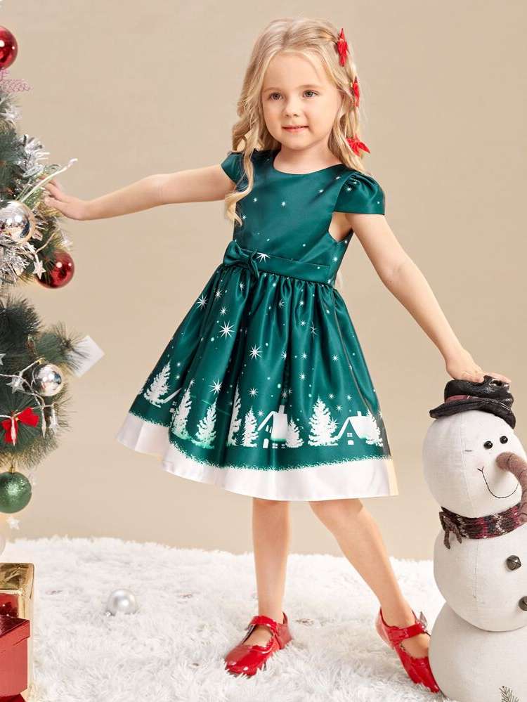 Bow Regular Fit Cap Sleeve Kids Clothing 332