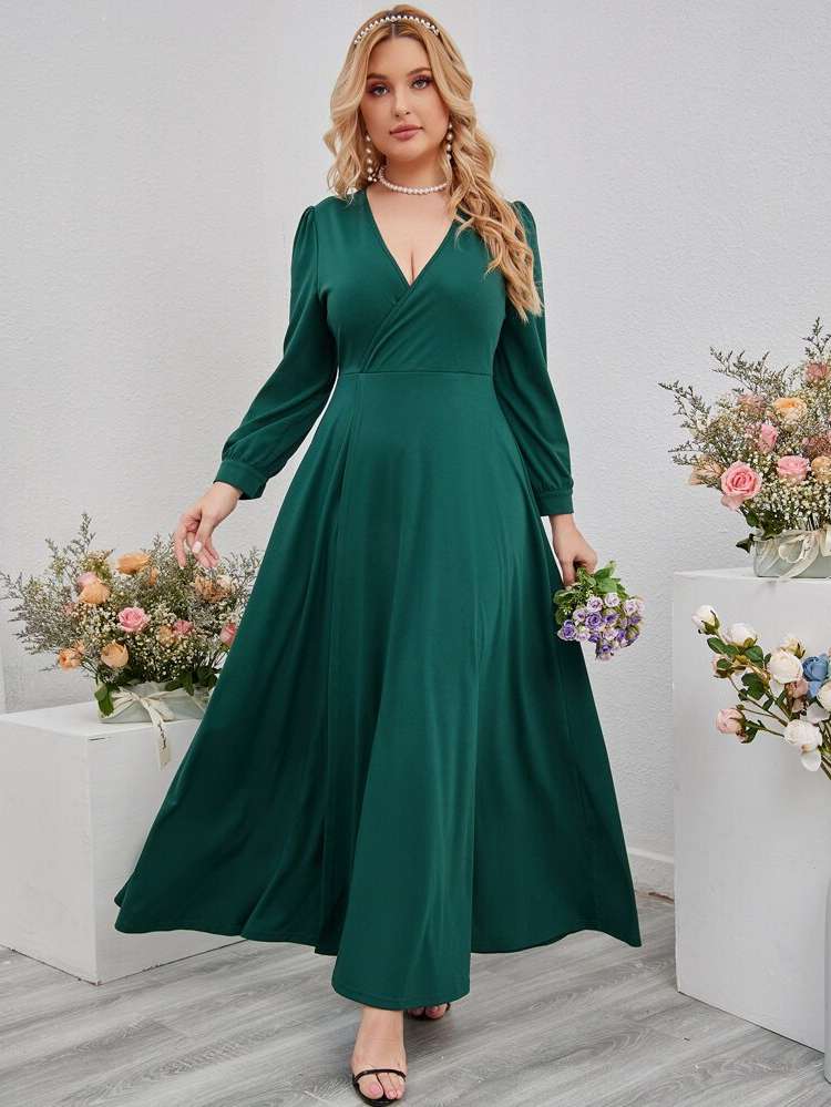 Dark Green Glamorous Maxi Plus Size Wedding Party Wear 107