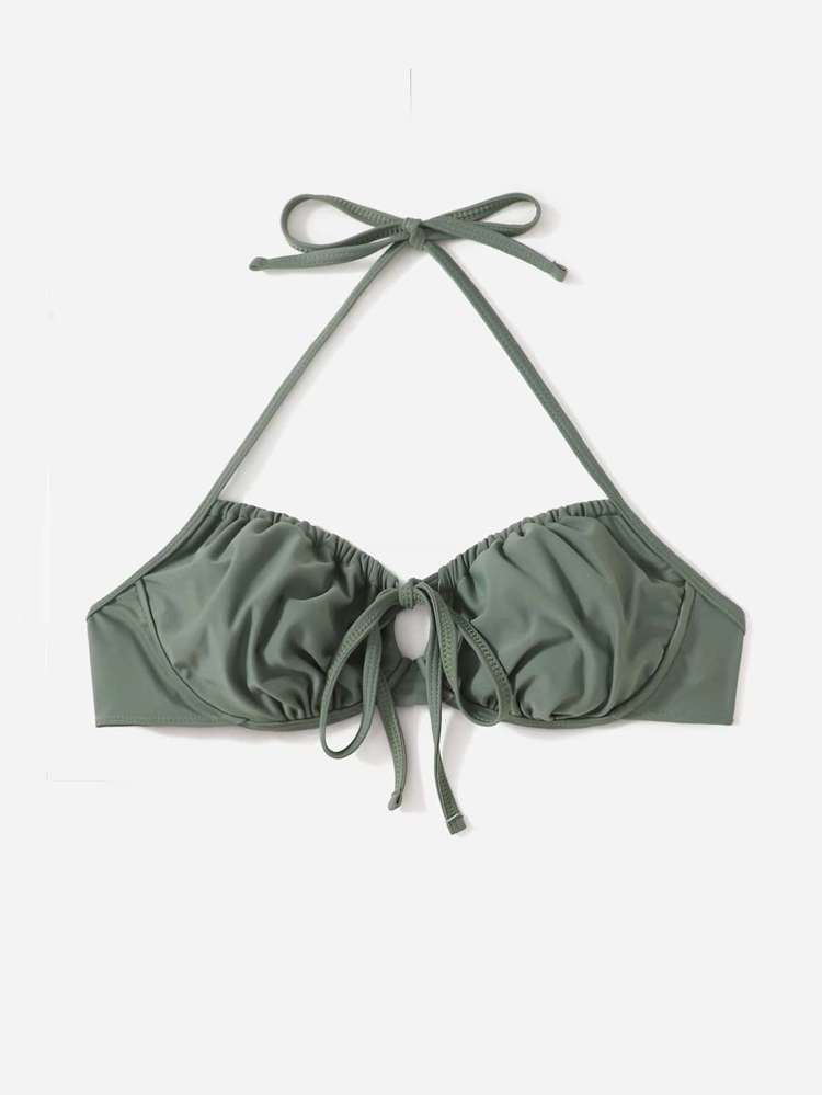  Dark Green Plain Women Bikini Tops 6566