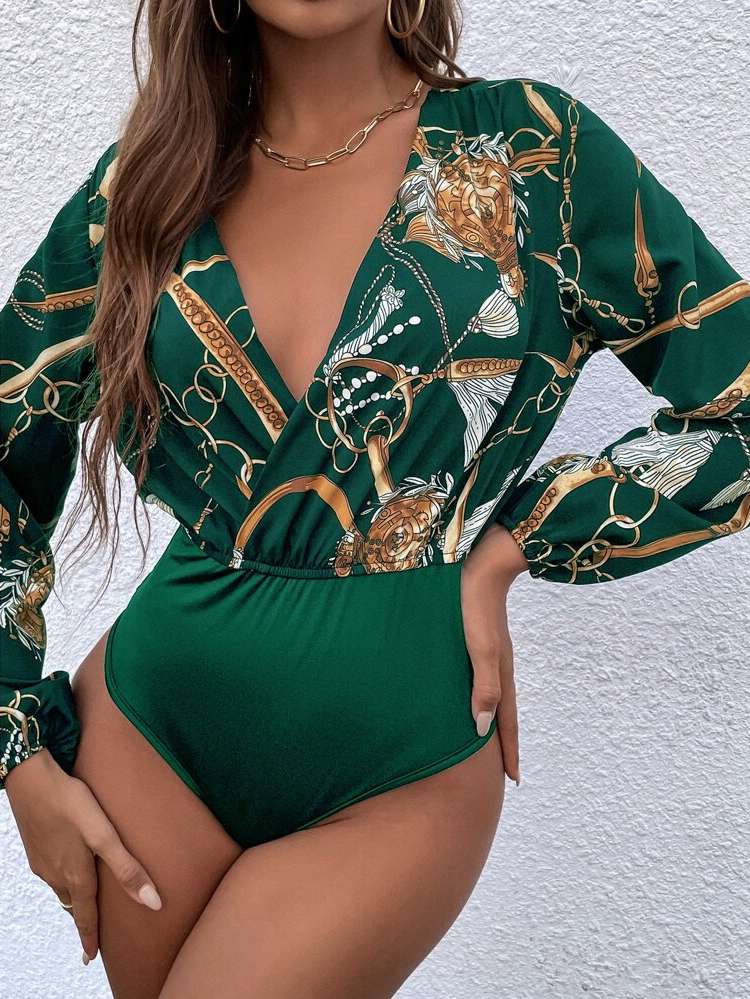 Elegant Regular Fit Dark Green Women Bodysuits 1640