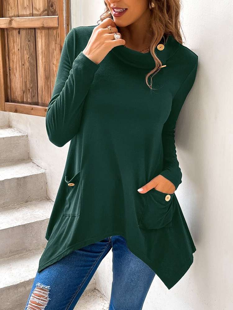  Dark Green Regular Fit Casual Women T-Shirts 5827