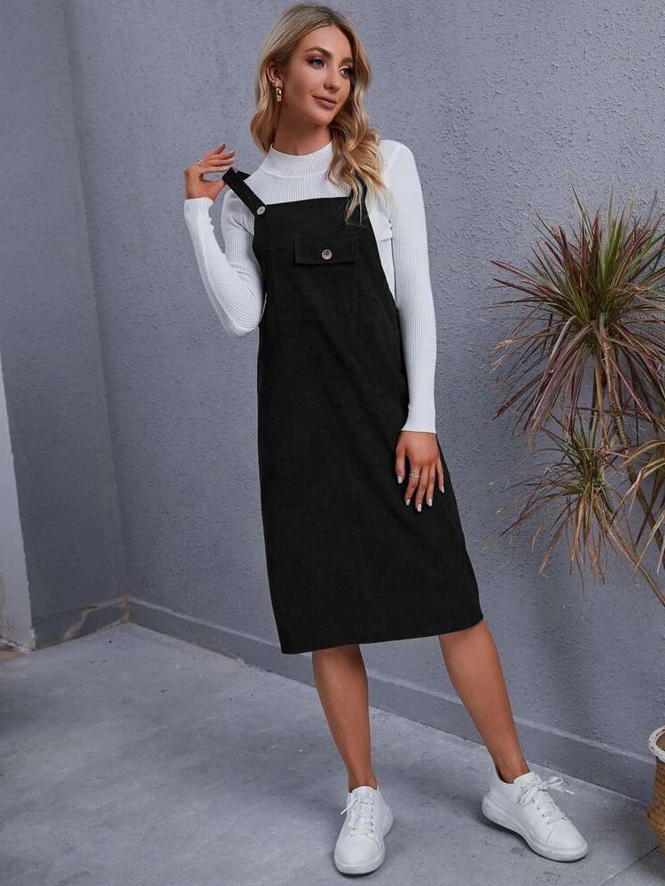 Straps Plain Preppy Midi Women Dresses 9570