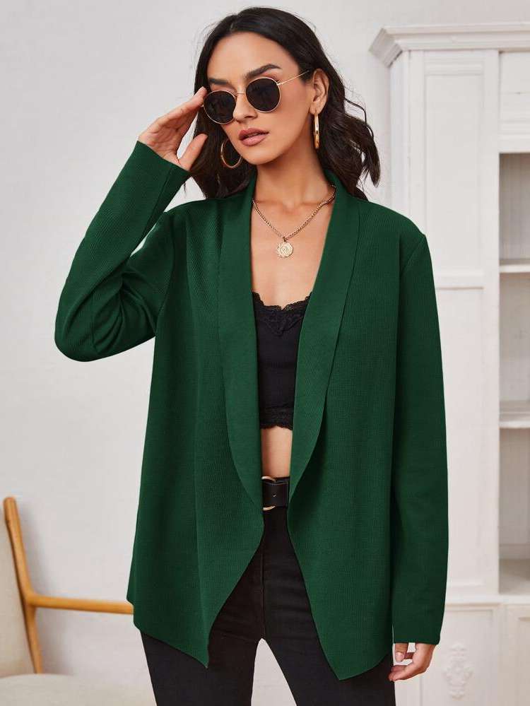 Dark Green Shawl Collar Plain Regular Fit Women Suits 811