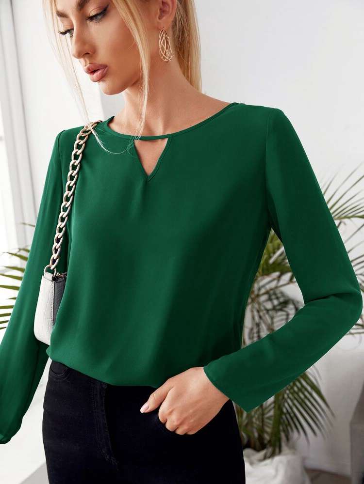  Long Sleeve Casual Plain Women Blouses 3369