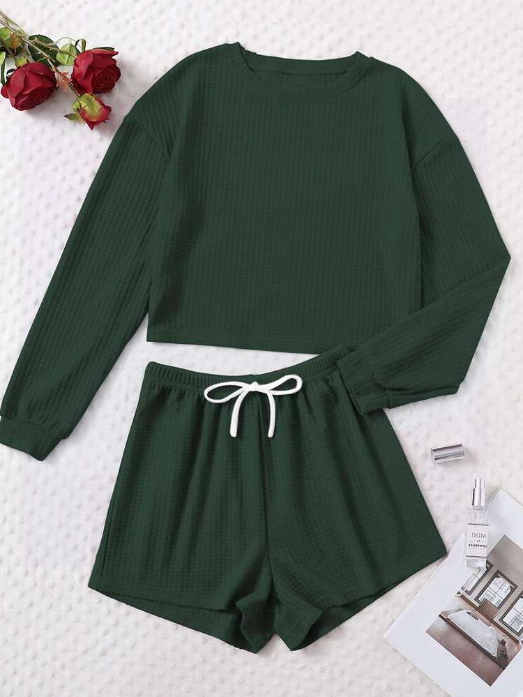 Casual Dark Green Knot Plain Underwear  Sleepwear 9250