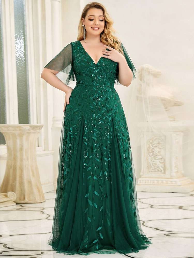 Maxi Glamorous Dark Green Plus Size Dresses 8943