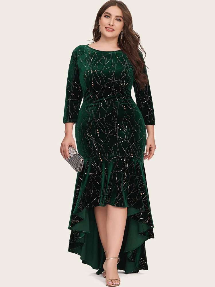 Dark Green Glamorous Boat Neck Plus Size Dresses 563