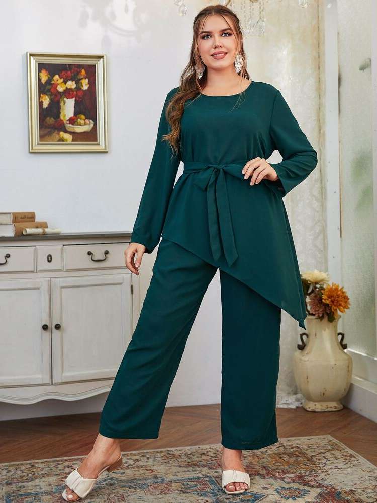 Regular Fit  Round Neck Plus Size Co-Ords 462