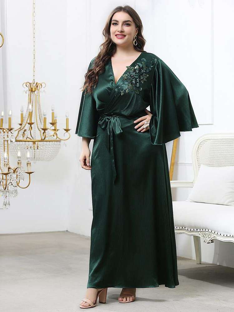 Floral Dark Green Appliques Plus Size Dresses 4522