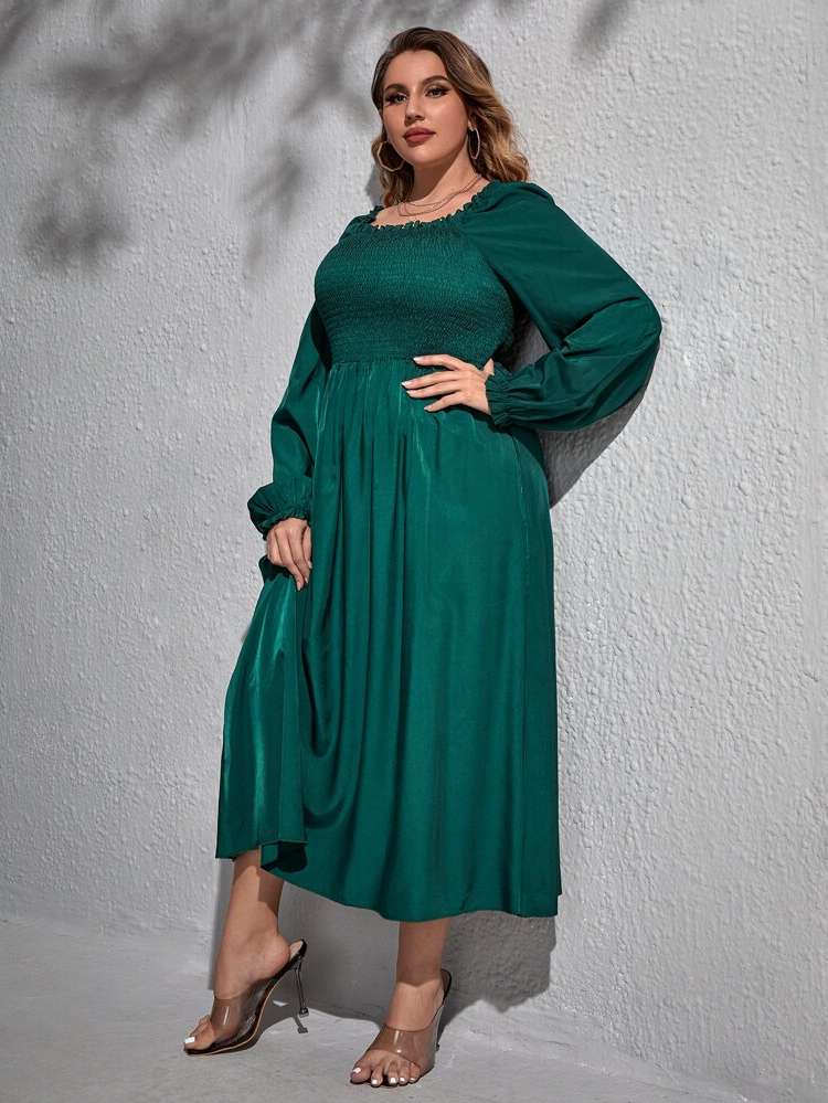  Regular Fit Plain Long Plus Size Dresses 3753