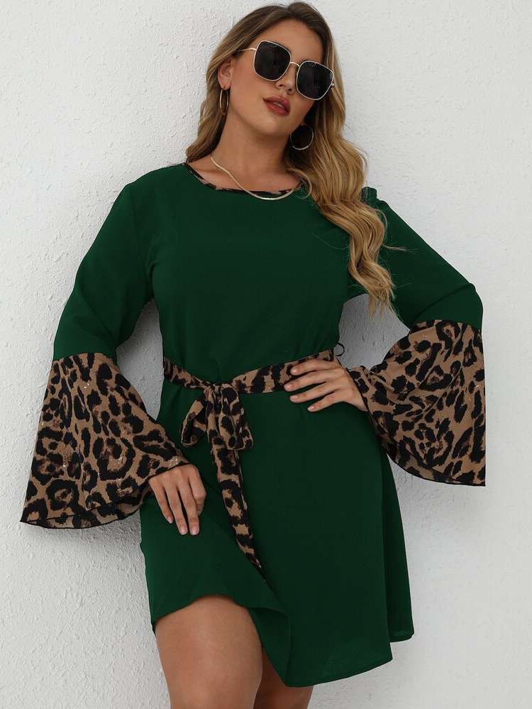 Long Sleeve Short Dark Green Round Neck Women Plus Clothing 346