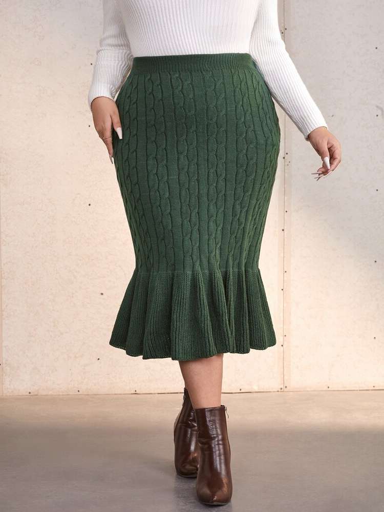 Plain Ruffle Hem  Plus Size Sweater Skirts 8789