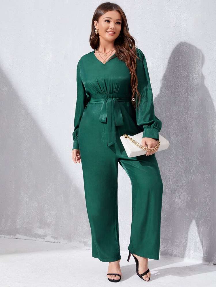 Regular Fit V neck Elegant Plus Size Jumpsuits 928